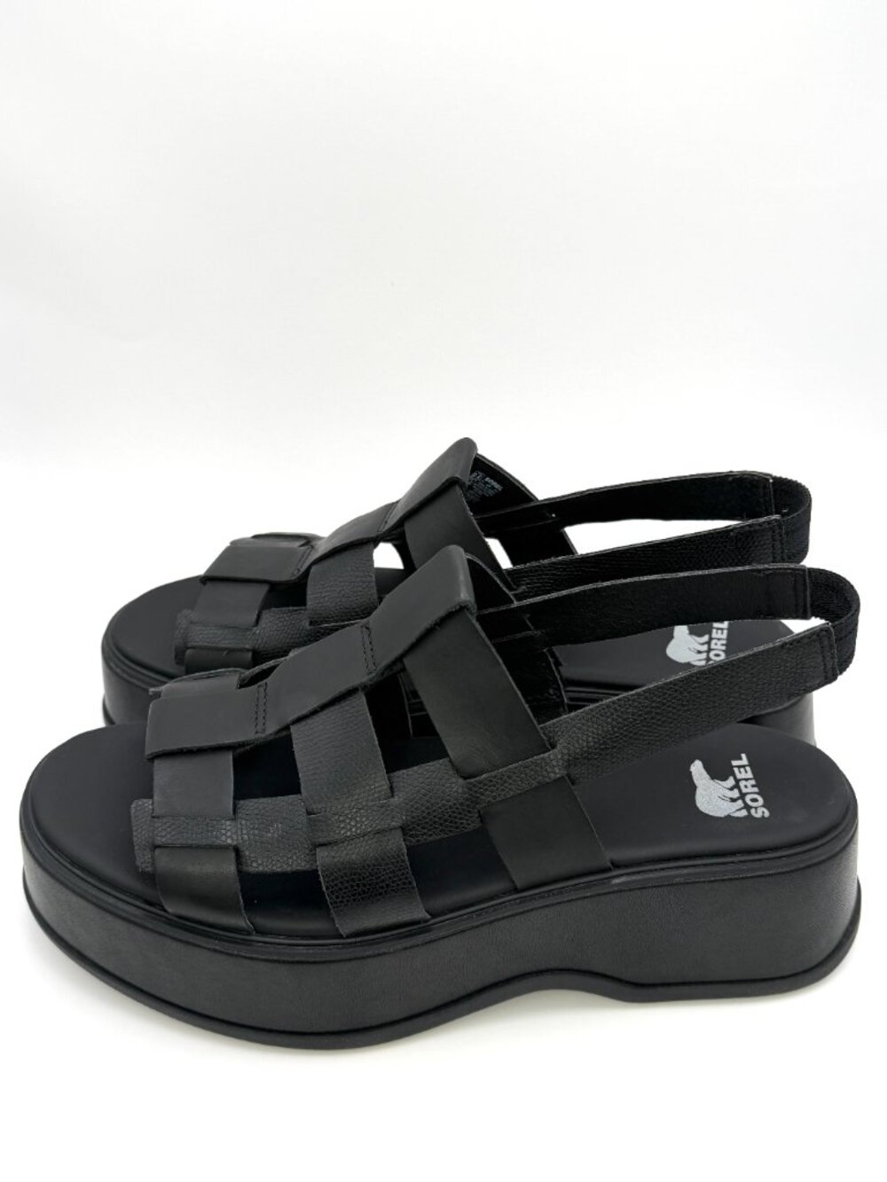 SOREL Dayspring Black Leather Platform Wedge Slingback Sandals Women’s 9.5 NIB - Picture 8 of 13